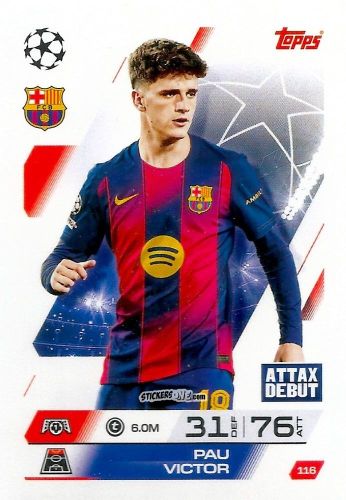 Cromo Pau Victor - UEFA Champions League & Europa League 2025-2026. Match Attax
 n. 116 - Topps