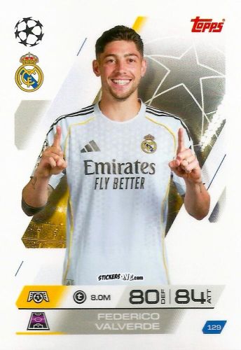 Sticker Federico Valverde - UEFA Champions League & Europa League 2025-2026. Match Attax
 n. 129 - Topps