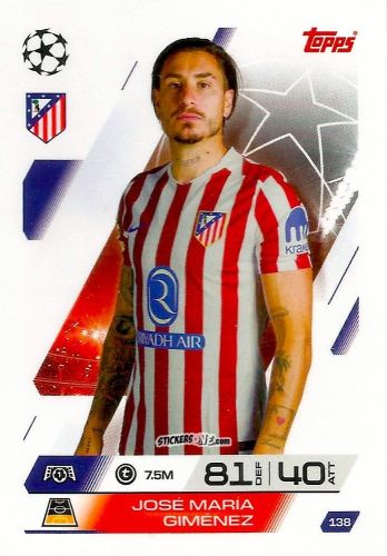 Cromo José María Giménez - UEFA Champions League & Europa League 2025-2026. Match Attax
 n. 138 - Topps
