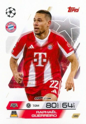 Figurina Raphaël Guerreiro - UEFA Champions League & Europa League 2025-2026. Match Attax
 n. 160 - Topps