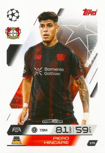 Cromo Piero Hincapié - UEFA Champions League & Europa League 2025-2026. Match Attax
 n. 175 - Topps