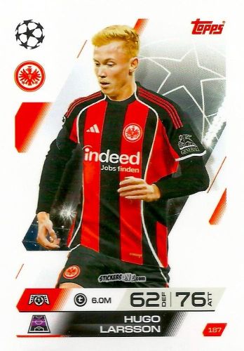 Sticker Hugo Larsson - UEFA Champions League & Europa League 2025-2026. Match Attax
 n. 187 - Topps