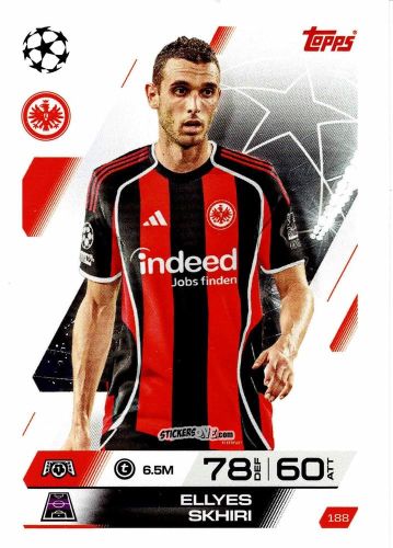 Sticker Ellyes Skhiri - UEFA Champions League & Europa League 2025-2026. Match Attax
 n. 188 - Topps