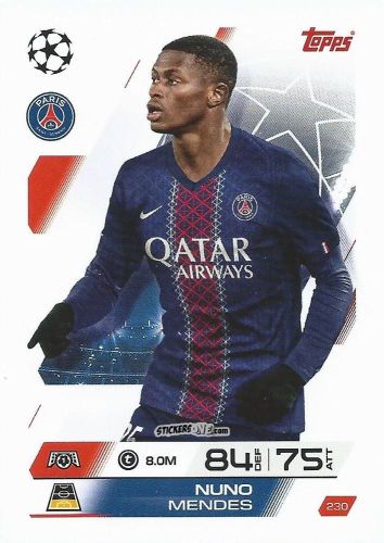 Sticker Nuno Mendes - UEFA Champions League & Europa League 2025-2026. Match Attax
 n. 230 - Topps