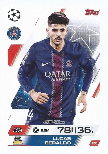 Cromo Lucas Beraldo - UEFA Champions League & Europa League 2025-2026. Match Attax
 n. 231 - Topps