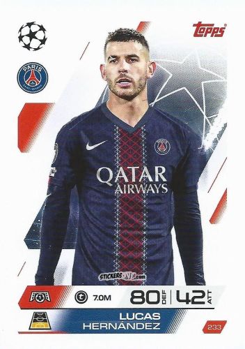 Figurina Lucas Hernández - UEFA Champions League & Europa League 2025-2026. Match Attax
 n. 233 - Topps