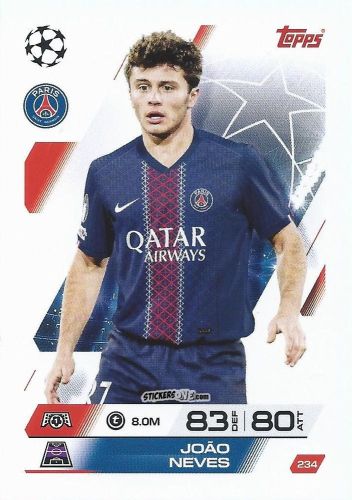 Sticker João Neves - UEFA Champions League & Europa League 2025-2026. Match Attax
 n. 234 - Topps