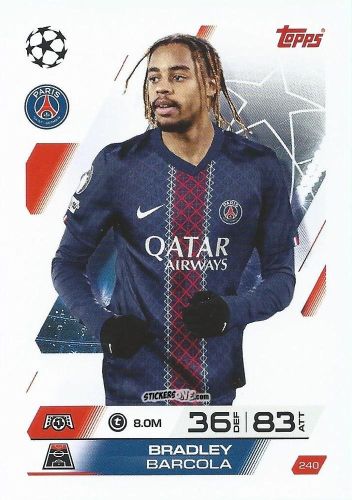 Sticker Bradley Barcola - UEFA Champions League & Europa League 2025-2026. Match Attax
 n. 240 - Topps