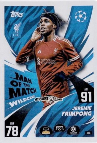 Cromo Jeremie Frimpong - UEFA Champions League & Europa League 2025-2026. Match Attax
 n. 316 - Topps