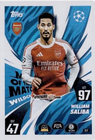 Sticker William Saliba - UEFA Champions League & Europa League 2025-2026. Match Attax
 n. 317 - Topps