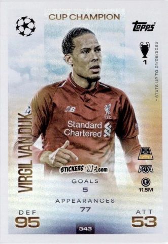 Figurina Virgil van Dijk - UEFA Champions League & Europa League 2025-2026. Match Attax
 n. 343 - Topps