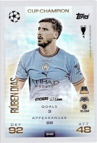 Figurina Rúben Dias - UEFA Champions League & Europa League 2025-2026. Match Attax
 n. 345 - Topps