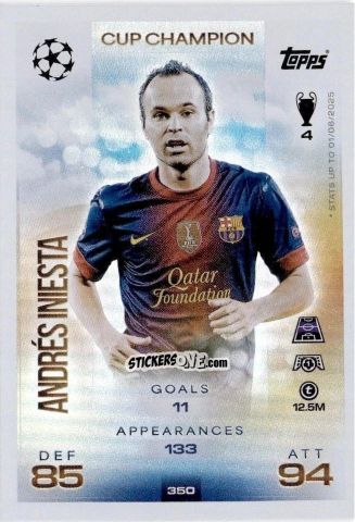 Cromo Andrés Iniesta - UEFA Champions League & Europa League 2025-2026. Match Attax
 n. 350 - Topps
