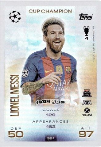 Cromo Lionel Messi - UEFA Champions League & Europa League 2025-2026. Match Attax
 n. 351 - Topps