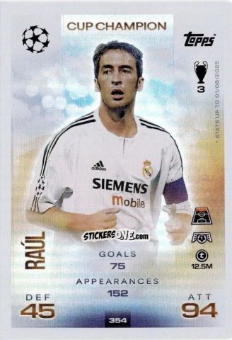 Cromo Raúl Gonzalez - UEFA Champions League & Europa League 2025-2026. Match Attax
 n. 354 - Topps