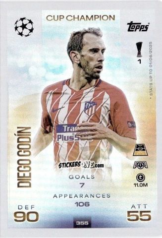 Figurina Diego Gódin - UEFA Champions League & Europa League 2025-2026. Match Attax
 n. 355 - Topps