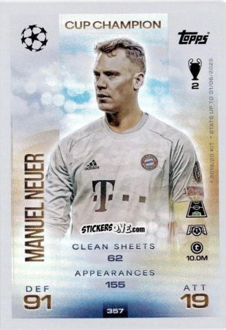 Cromo Manuel Neuer - UEFA Champions League & Europa League 2025-2026. Match Attax
 n. 357 - Topps