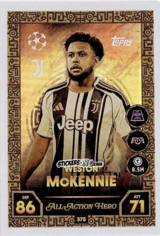 Cromo Weston McKennie - UEFA Champions League & Europa League 2025-2026. Match Attax
 n. 375 - Topps