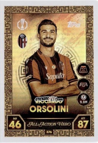 Cromo Riccardo Orsolini - UEFA Champions League & Europa League 2025-2026. Match Attax
 n. 376 - Topps