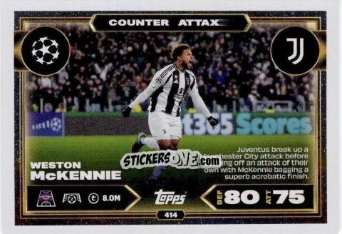 Cromo Weston McKennie - UEFA Champions League & Europa League 2025-2026. Match Attax
 n. 414 - Topps