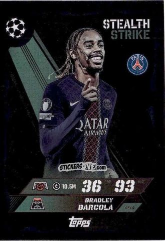 Sticker Bradley Barcola - UEFA Champions League & Europa League 2025-2026. Match Attax
 n. 454 - Topps