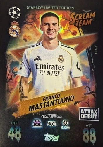 Sticker Franco Mastantuono - UEFA Champions League & Europa League 2025-2026. Match Attax
 n. ST-LE1 - Topps