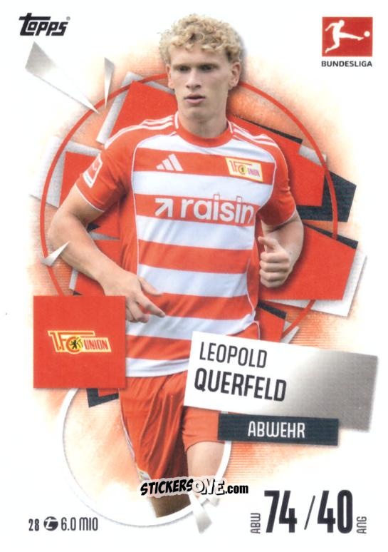 Figurina Leopold Querfeld - German Fussball Bundesliga 2025-2026. Match Attax n. 28 - Topps
