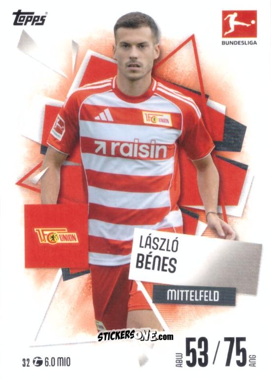 Figurina László Bénes - German Fussball Bundesliga 2025-2026. Match Attax n. 32 - Topps