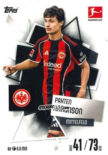 Sticker Paxten Aaronson - German Fussball Bundesliga 2025-2026. Match Attax n. 60 - Topps