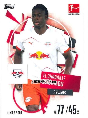 Figurina El Chadaille Bitshiabu - German Fussball Bundesliga 2025-2026. Match Attax n. 111 - Topps