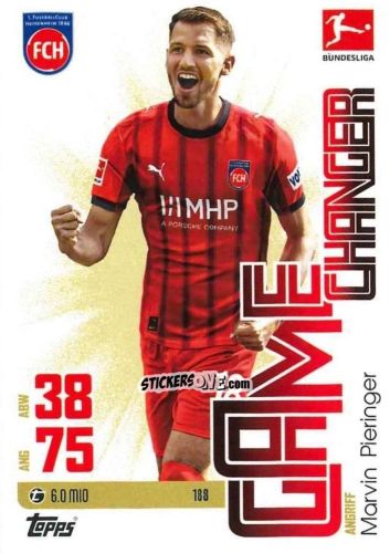 Cromo Marvin Pieringer - German Fussball Bundesliga 2025-2026. Match Attax n. 188 - Topps