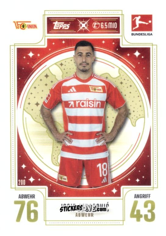 Sticker Josip Juranović - German Fussball Bundesliga 2025-2026. Match Attax n. 200 - Topps