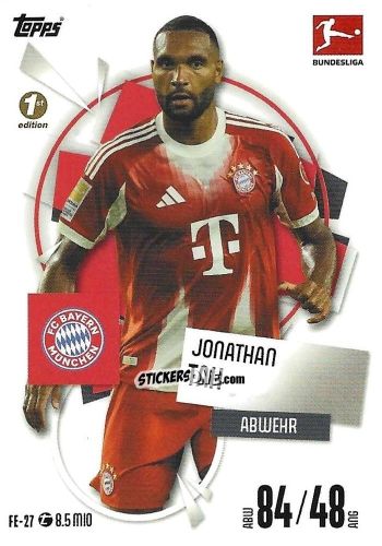 Sticker Jonathan Tah - German Fussball Bundesliga 2025-2026. Match Attax n. FE-27 - Topps
