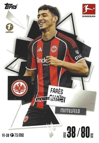 Sticker Farès Chaïbi - German Fussball Bundesliga 2025-2026. Match Attax n. FE-30 - Topps