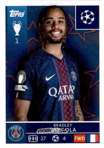 Sticker Bradley Barcola - UEFA Champions League 2025-2026
 n. 367 - Topps