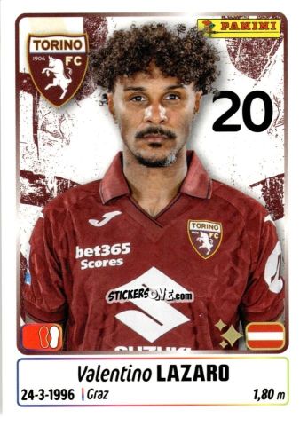 Sticker Valentino Lazaro - Calciatori 2025-2026 n. 443 - Panini