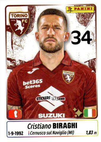 Sticker Cristiano Biraghi - Calciatori 2025-2026 n. 444 - Panini