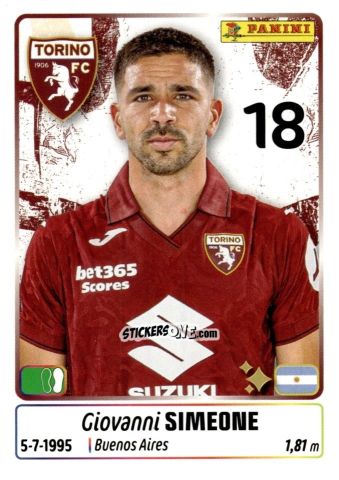Sticker Giovanni Simeone - Calciatori 2025-2026 n. 458 - Panini