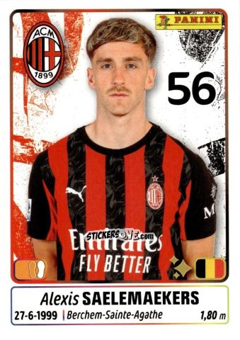 Cromo Alexis Saelemaekers - Calciatori 2025-2026 n. 319 - Panini
