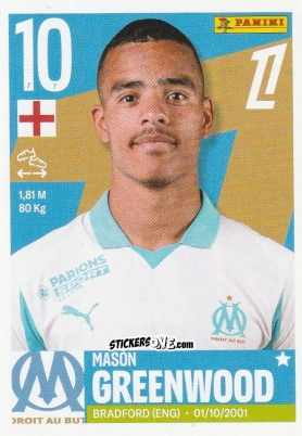 Figurina Mason Greenwood - Foot Ligue 1 2025-2026
 n. 268 - Panini