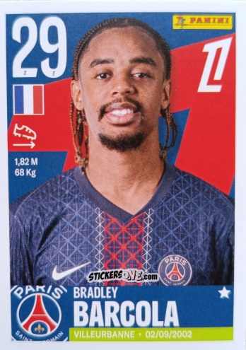 Sticker Bradley Barcola - Foot Ligue 1 2025-2026
 n. 446 - Panini