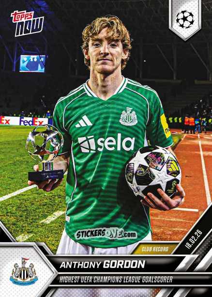 Sticker Anthony Gordon - Now Uefa Champions League 2025-2026 n. 92 - Topps