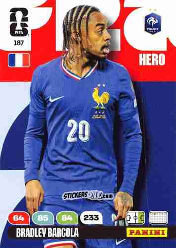 Sticker Bradley Barcola - FIFA World Cup 2026. Adrenalyn XL
 n. 187 - Panini