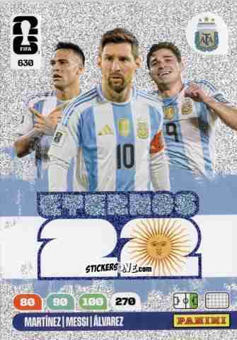 Figurina Messi / Lautaro Martinez / Julian Alvarez - Eternos 22 - Forwards - FIFA World Cup 2026. Adrenalyn XL
 n. 630 - Panini