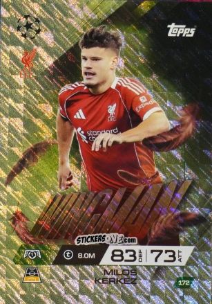 Cromo Milos Kerkez - UEFA Champions League & Europa League 2025-2026. Match Attax Extra
 n. 172 - Topps