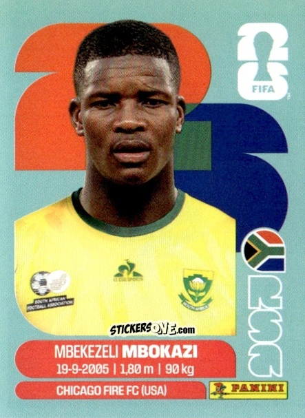 Sticker Mbekezeli Mbokazi - Fifa World Cup 2026. Standard Edition n. RSA6 - Panini
