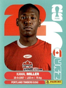 Figurina Kamal Miller - Fifa World Cup 2026. Standard Edition n. CAN9 - Panini