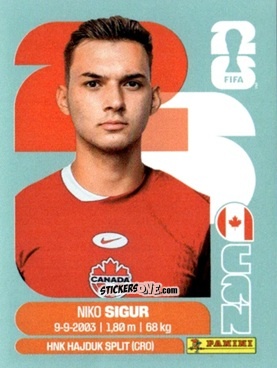 Figurina Niko Sigur - Fifa World Cup 2026. Standard Edition n. CAN16 - Panini