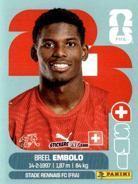 Cromo Breel Embolo - Fifa World Cup 2026. Standard Edition n. SUI17 - Panini