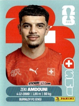 Figurina Zeki Amdouni - Fifa World Cup 2026. Standard Edition n. SWI20 - Panini